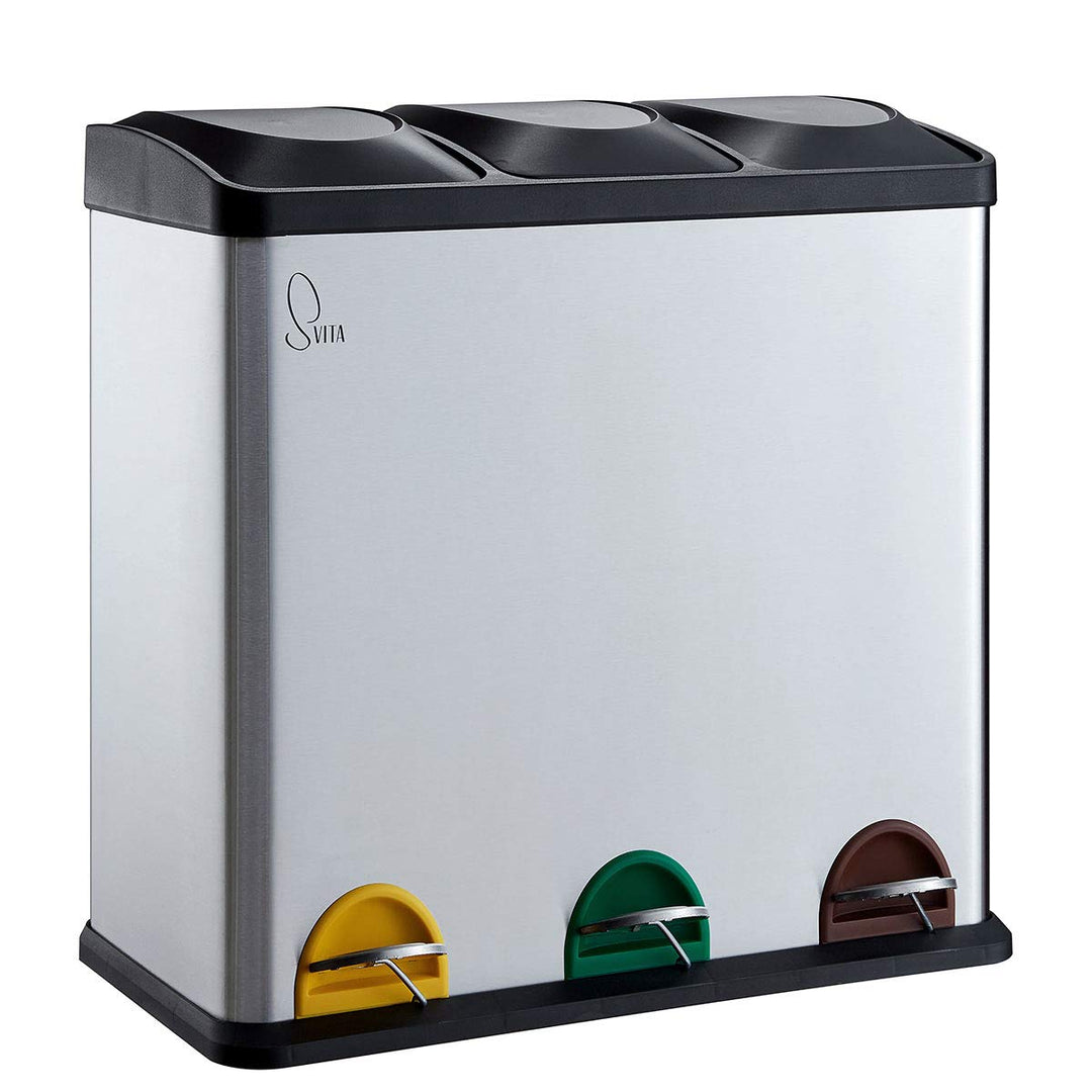 SVITA TC3X20 Edelstahl Treteimer 60 Liter Silber 3x20L dreifach XXL Abfalleimer 3er-Mülleimer Mülltr