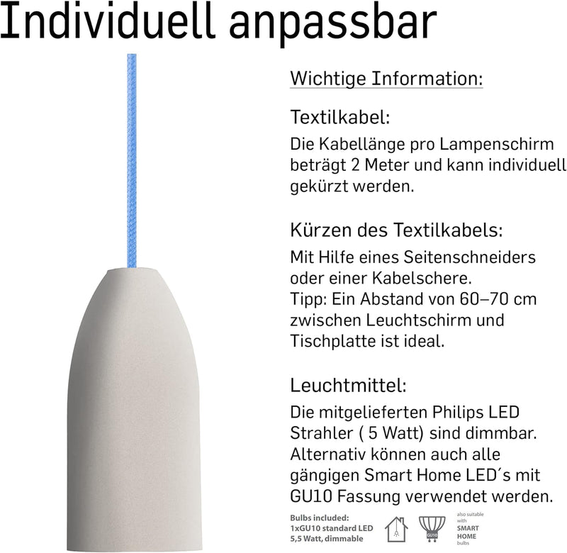 Buchenbusch urban design 3er Hängeleuchte light edition, Pendelleuchte Drei Leuchten mit Textilkabel