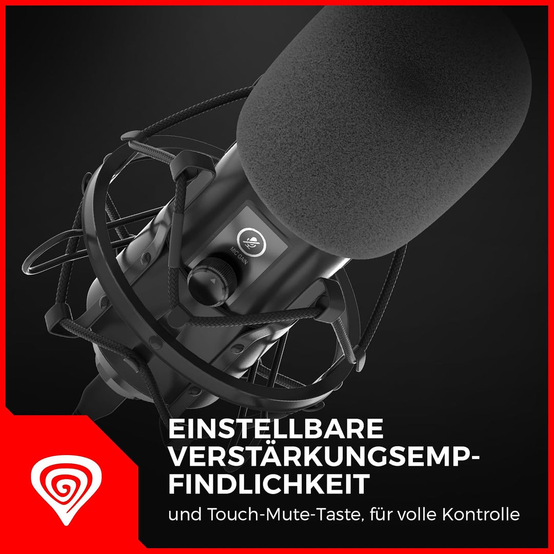 Genesis Gaming Mikrofon Radium 400 G2 mit Arm, USB Microphone Kit mit Stummschalttaste für Podcast S
