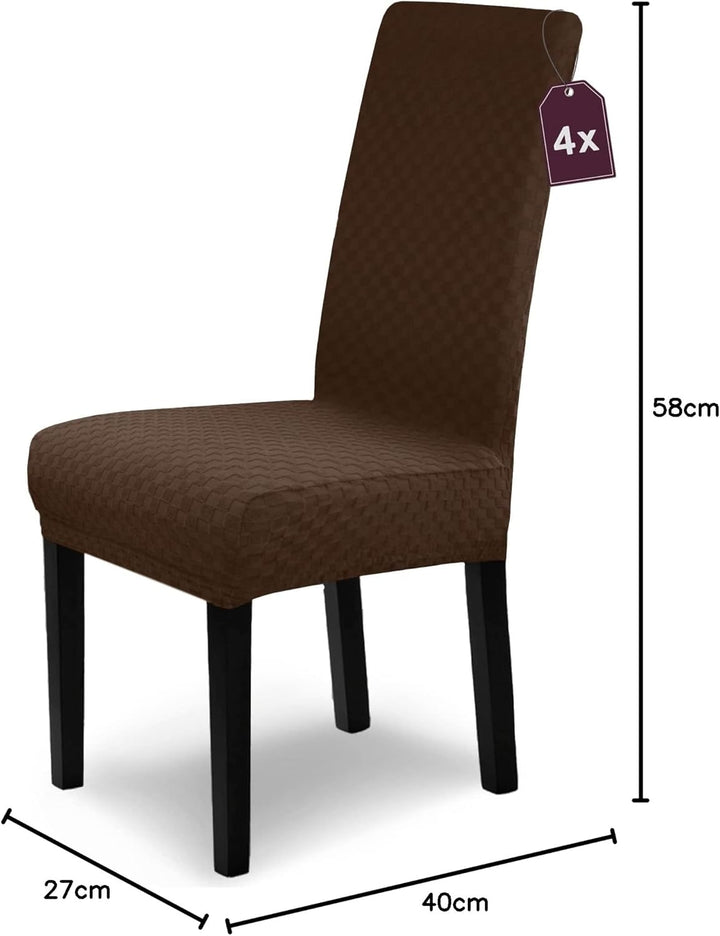 SCHEFFLER-Home Stuhlhussen Stretch Emil/Stretch Stuhlhussen Braun 4er Set/elastische Stuhlabdeckunge