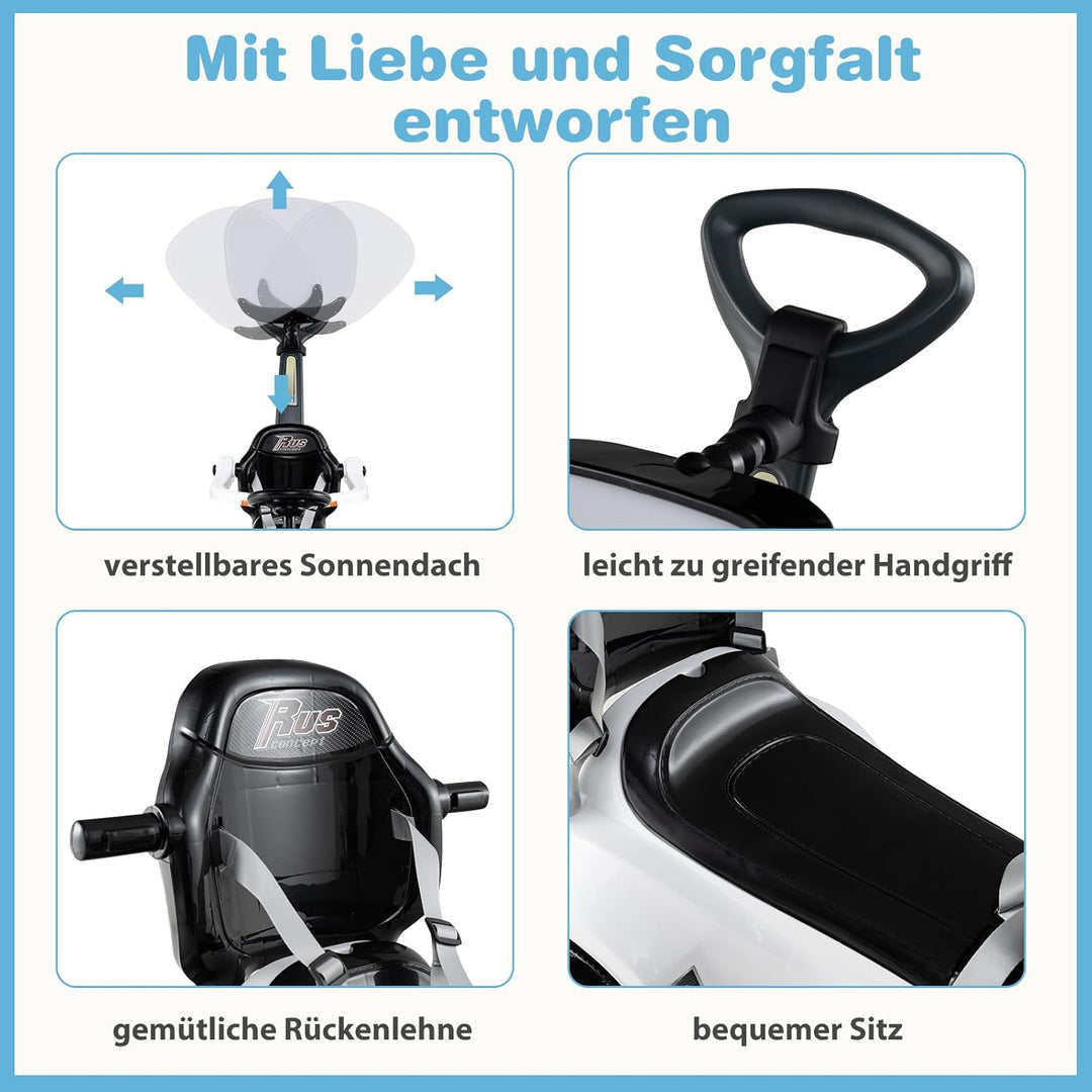 COSTWAY 3-in-1 Rutschauto mit Schiebestange, Rutschfahrzeug mit Hupe, Musik, Licht & Sicherheitsgurt