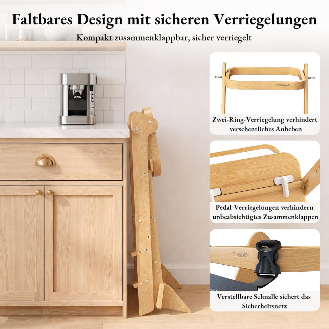 COSYLAND Lernturm ab 1 Jahr klappbar – iF Design Award Gewinner, höhenverstellbarer Lernturm mit Sic