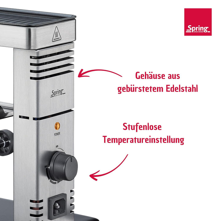 SPRING Raclette Ofen | Schweizer Raclette-Gerät | Edelstahl | stufenlos höhenverstellbar | mit antih