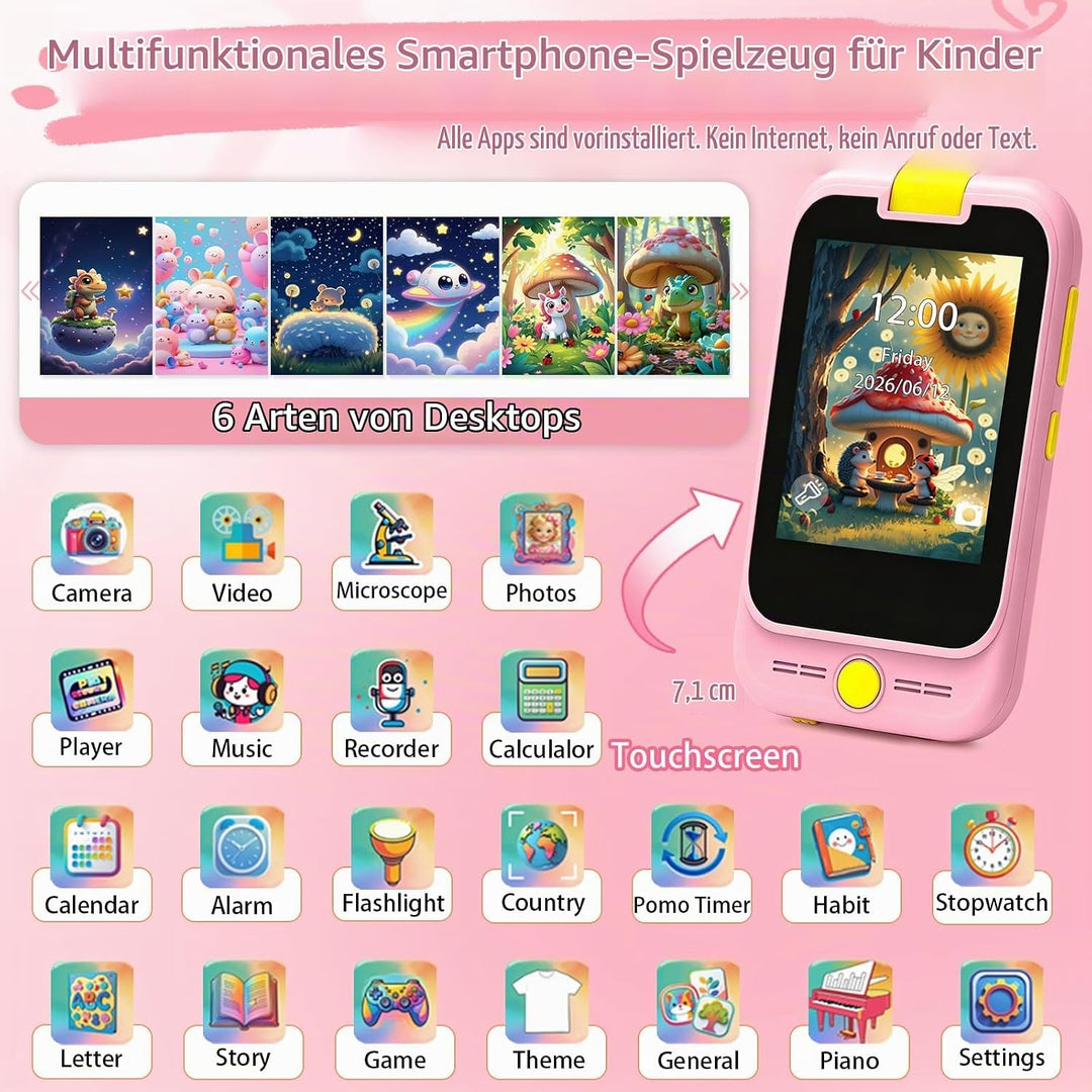 Kinder Handy Spielzeug für Mädchen, Einhorn Kinderhandy 3 4 5 6 7 8 Jahre, Kinder Smartphone Kamera