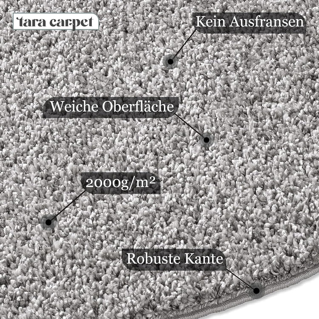 Taracarpet Shaggy Teppich Wohnzimmer Venezia Hochflor Langflor Teppiche modern Grau 120 cm rund 120x