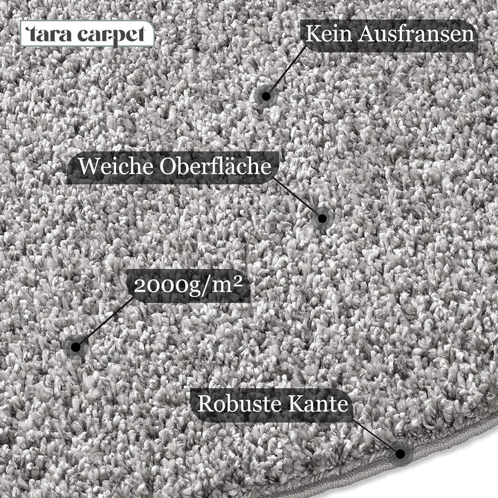 Taracarpet Shaggy Teppich Wohnzimmer Venezia Hochflor Langflor Teppiche modern Grau 120 cm rund 120x