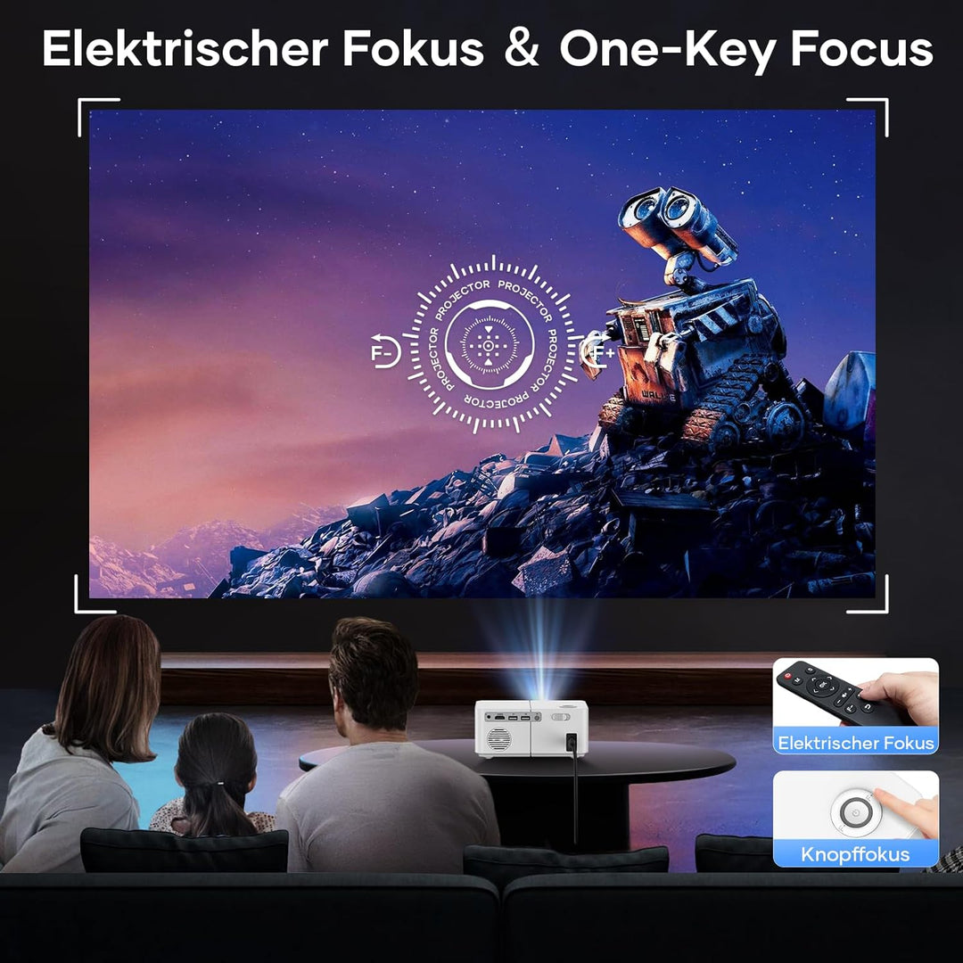 Mini Beamer Outdoor, Elektrischer Fokus 1080P FHD 300 ANSI Klein Tragbarer Beamer, 5G WiFi Bluetooth