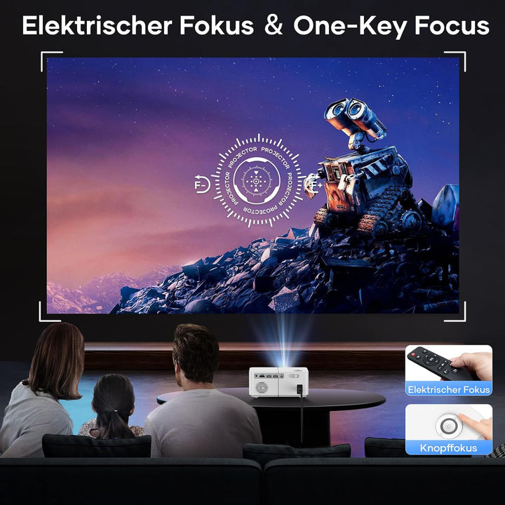 Mini Beamer Outdoor, Elektrischer Fokus 1080P FHD 300 ANSI Klein Tragbarer Beamer, 5G WiFi Bluetooth