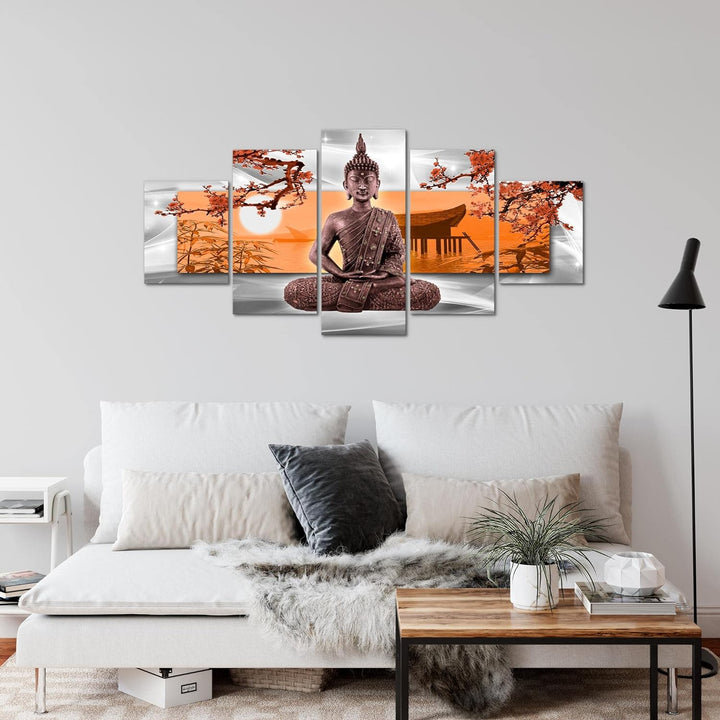 Runa Art Wandbilder Buddha Feng Shui 5 Teilig Bild auf Vlies Leinwand Deko Wohnzimmer Schlafzimmer K