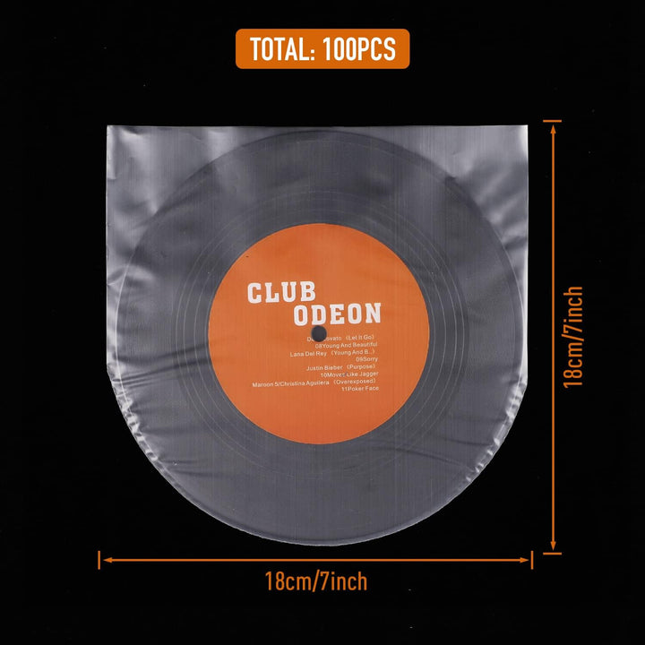 Facmogu 100 Stück 7 Zoll runde Boden Vinyl-Schallplattenhüllen, U-förmige Schallplattenhüllen für 45