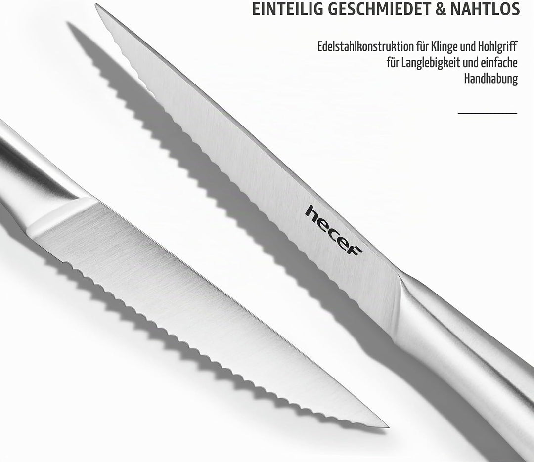 hecef Steakmesser Set 6-teilig, scharfe Tafelmesser mit Wellenschliff und ergonomischem Hohlgriff, k