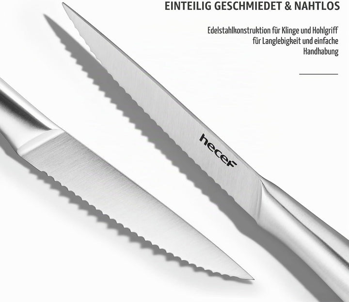 hecef Steakmesser Set 6-teilig, scharfe Tafelmesser mit Wellenschliff und ergonomischem Hohlgriff, k