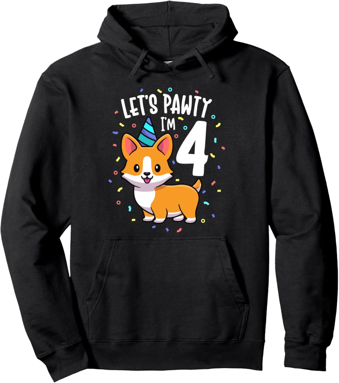 4 Years Old Corgi Dog Lover 4th Birthday Party Outfit Kid Pullover Hoodie
