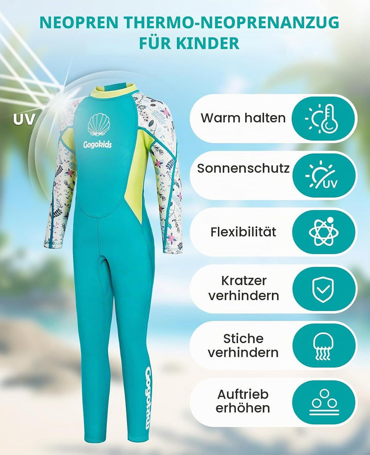 Gogokids Kinder Neoprenanzüge Thermische Bademode, Mädchen Einteiler Badeanzüge 2.5mm Neopren Tauche