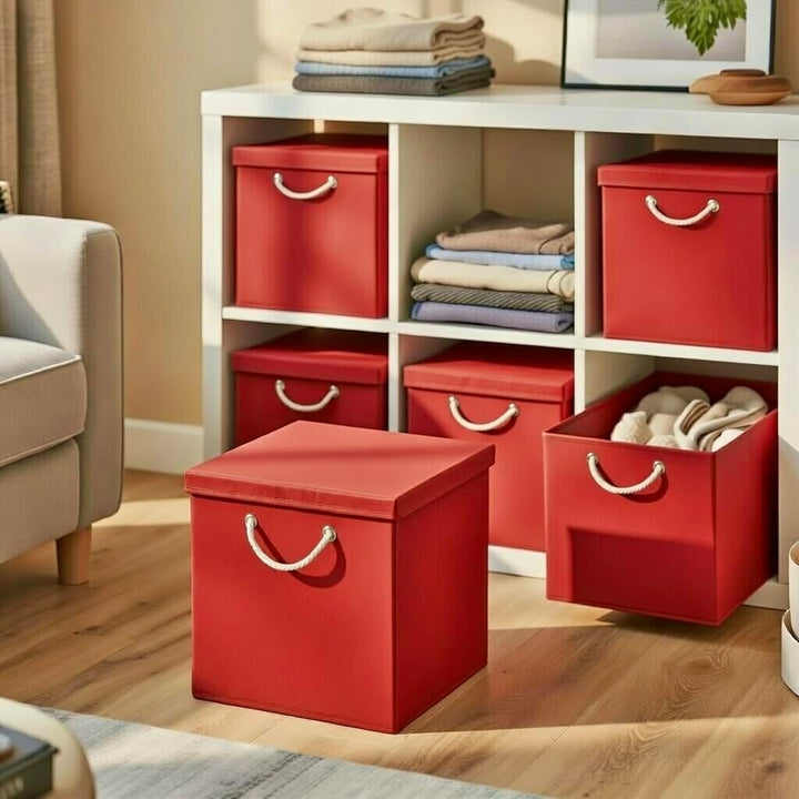 Stick&Shine Faltbare bunte Aufbewahrungsbox mit passendem Deckel - 30 x 30 x 30 cm - Rot Blau, Rot,
