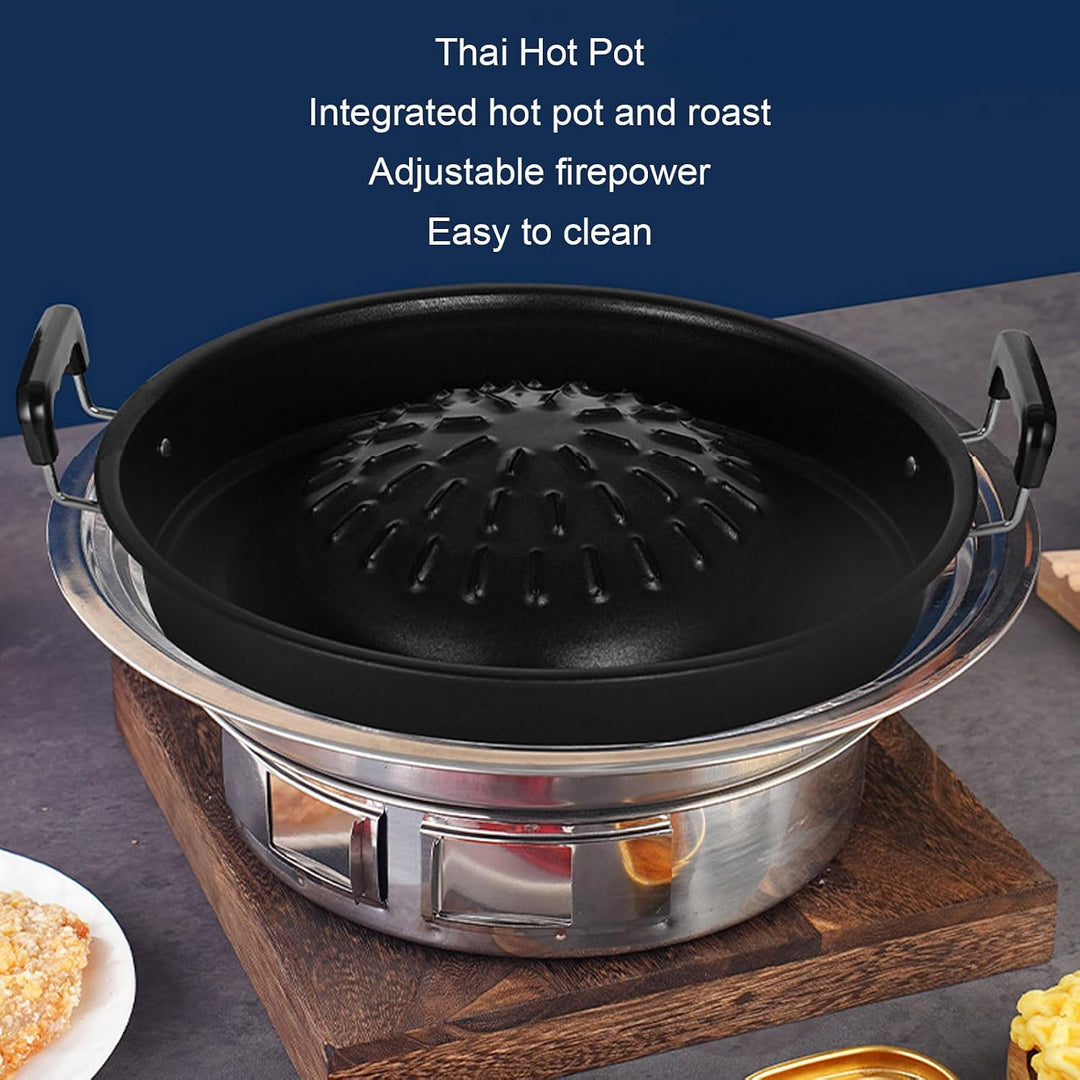 Thai BBQ Grillpfanne, 2-in-1, antihaftbeschichtet, gleichmässige Erwärmung, Aluminium-Hot Pot Grill,