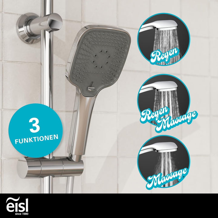 EISL EASY DELUXE Duschset, Duschsystem ohne Armatur 2 in 1 mit grosser Edelstahl Regendusche (300 x