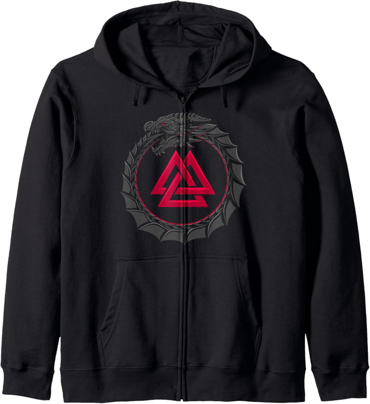 Wikinger-Symbol - Jormungandr mit Valknut - Wikinger Norse Kapuzenjacke