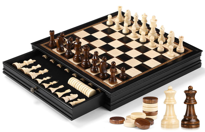 Peradix Schach Dame Spiel 2 in 1 Magnetisch Schachspiel aus Holz, 38 cm Schachbrett mit Aufbewahrung