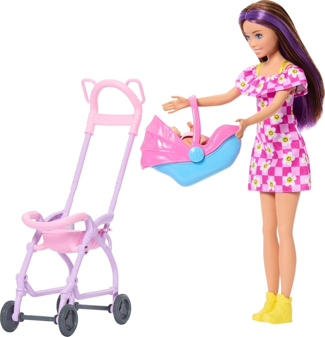 Barbie Skipper Babysitters Inc. Spielset mit brünetter Puppe, Blonder Babypuppe, Kinderwagen mit abn
