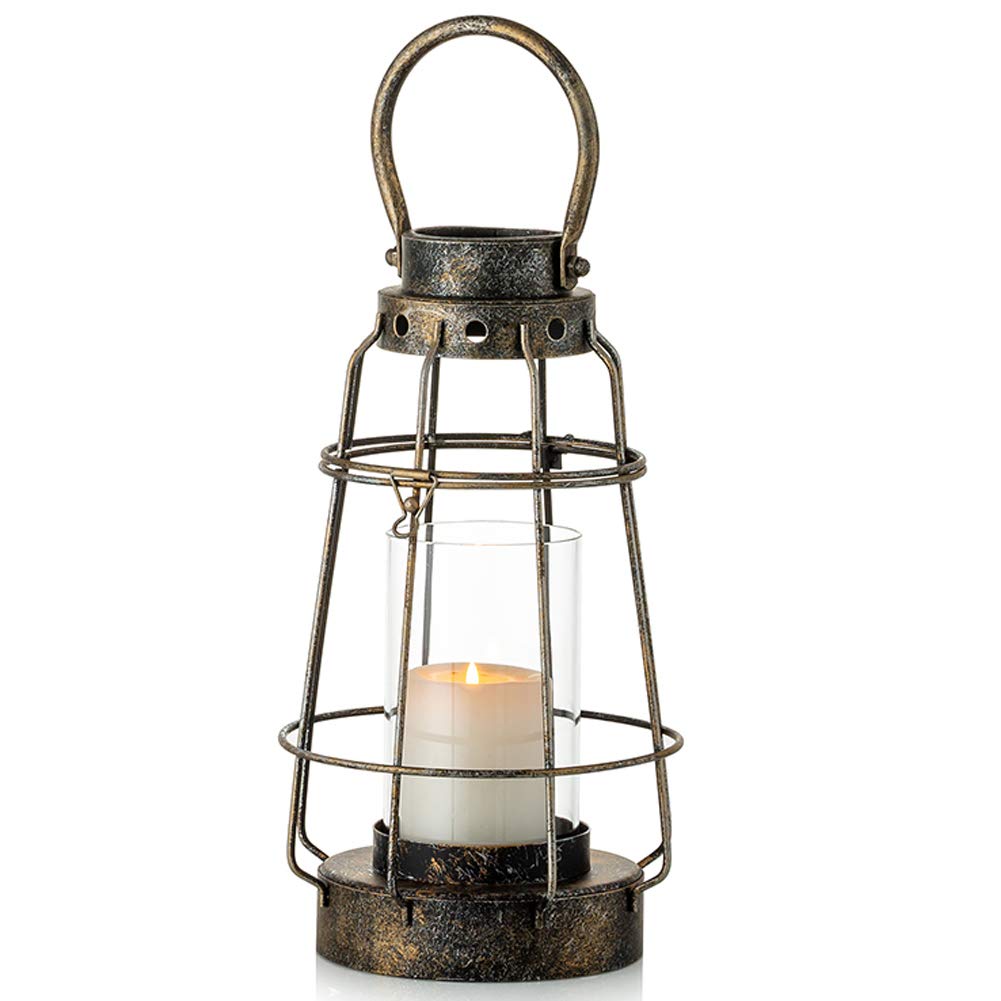 NUPTIO Vintage Kerzenlaternen Dekorativ mit Griff Rustikale Tragbare Säule Kerzenhalter mit Glas Sch