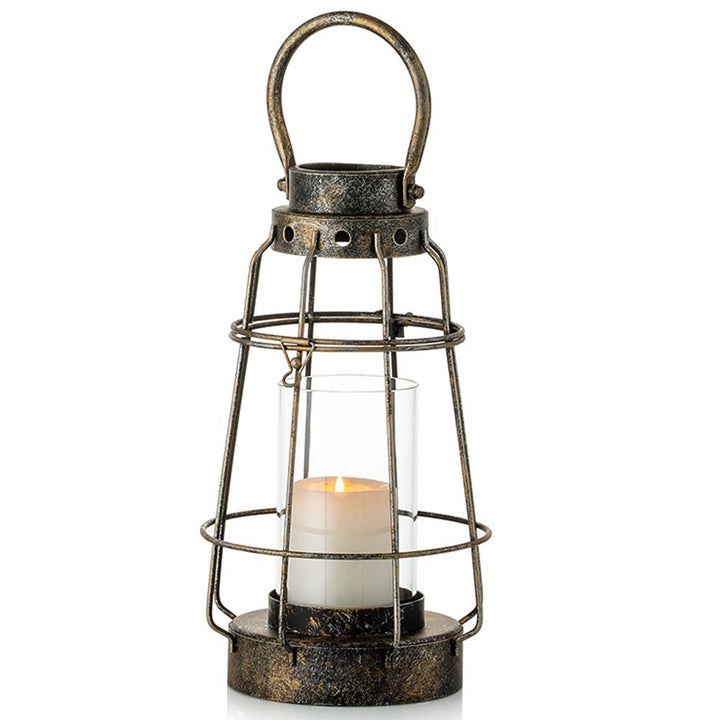 NUPTIO Vintage Kerzenlaternen Dekorativ mit Griff Rustikale Tragbare Säule Kerzenhalter mit Glas Sch