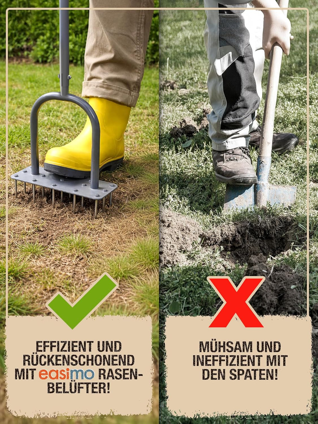 Rasenbelüfter mit T-Griff | Aerifizierer & Rasenlüfter Manuell mit 15 Stahlspikes | Rasen Aerator zu