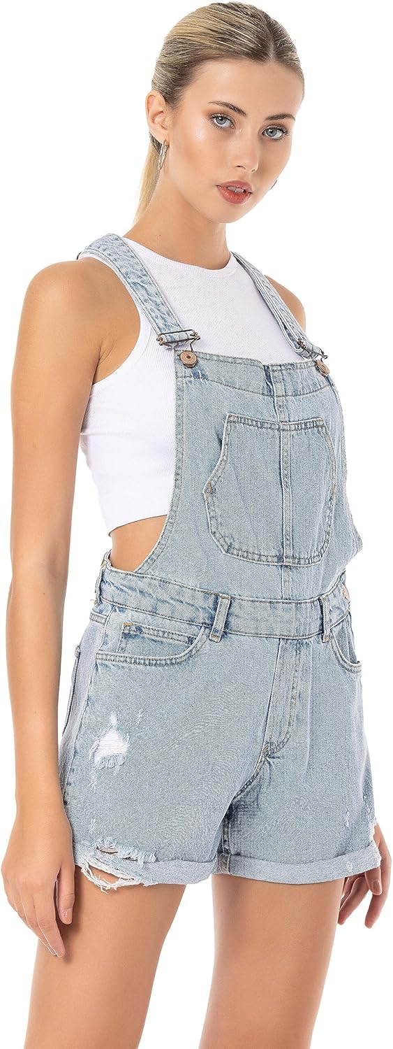 Red Bridge Damen Shorts kurze Hose Hot-Pants Latzhose Overall 30W Hellblau, 30W Hellblau