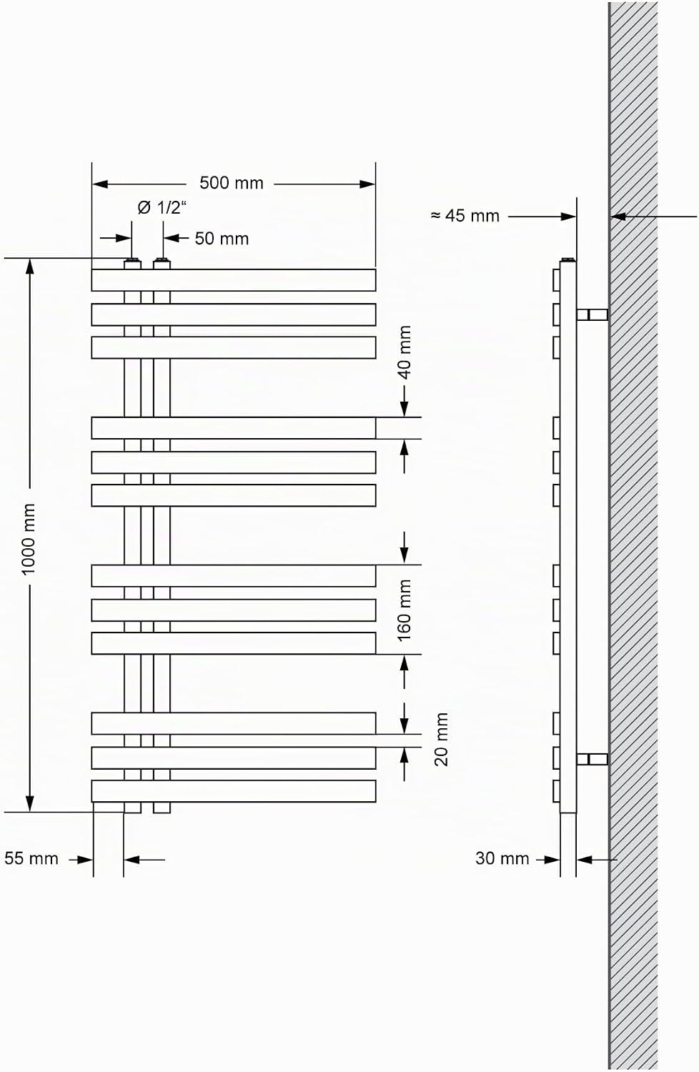 LuxeBath Design Badheizkörper Iron EM 500 x 1000 mm, Anthrazit, Designheizkörper Paneelheizkörper Fl