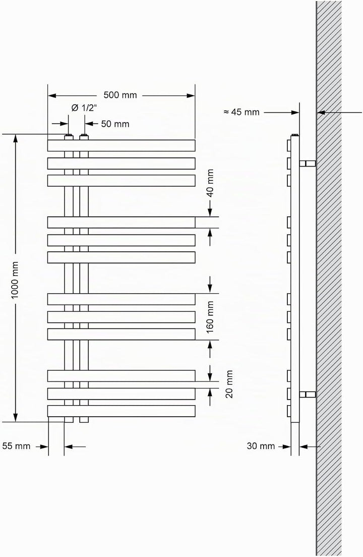 LuxeBath Design Badheizkörper Iron EM 500 x 1000 mm, Anthrazit, Designheizkörper Paneelheizkörper Fl