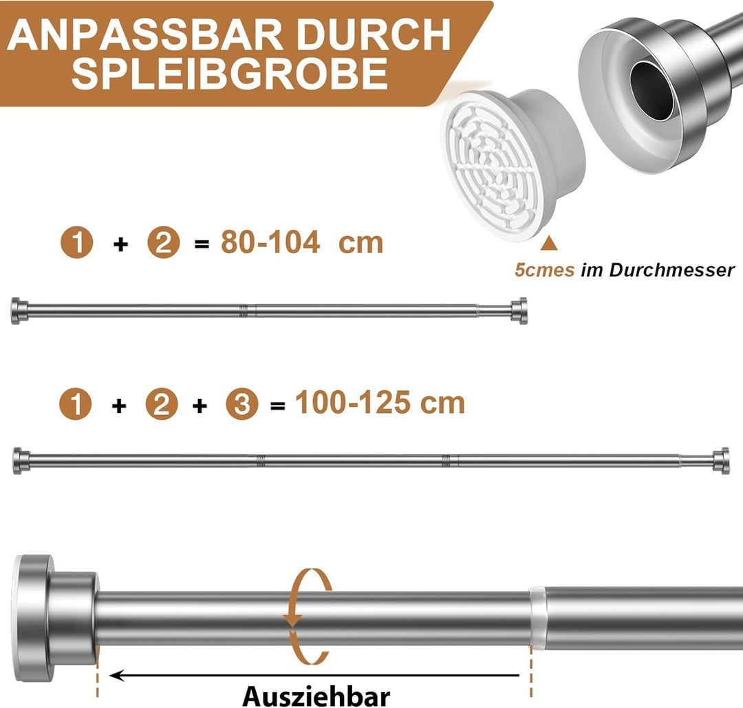 AIZESI Duschstange Gardinenstange ohne Bohren 80-125CM,Teleskopstange Klemmstange Duschvorhangstange