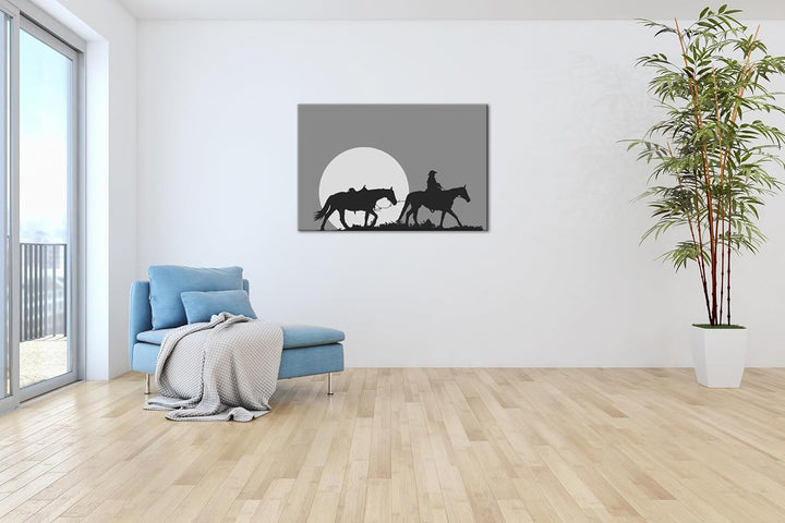deyoli Cowboy im Sonnenuntergang Format: 60x40 Effekt: Monocrome Blau als Leinwand, Motiv fertig ger