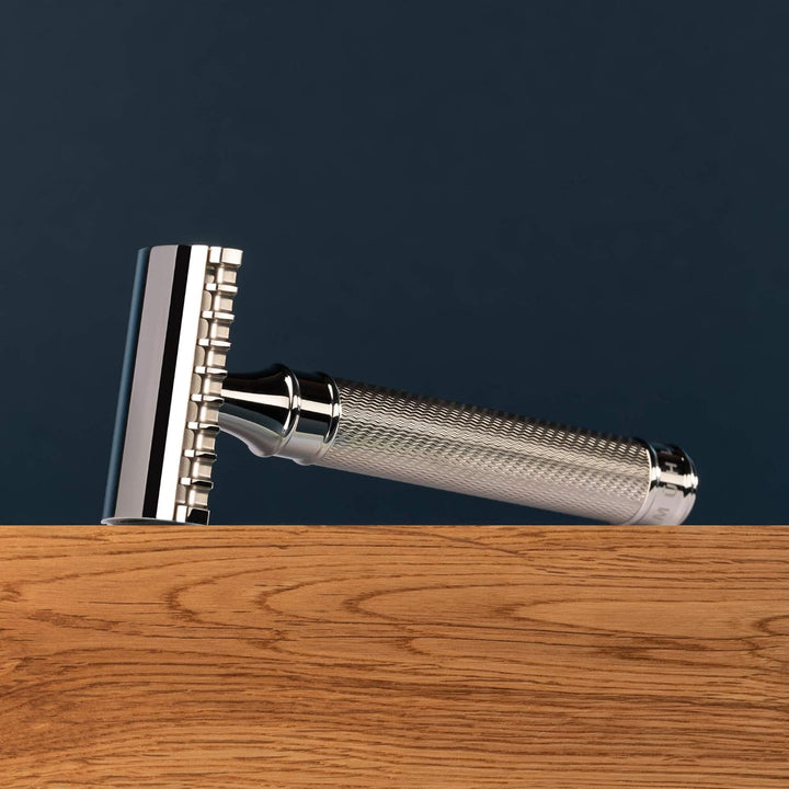 R41GS MÜHLE Traditioneller Rasierhobel aus Edelstahl offener Kamm Silber, Silber