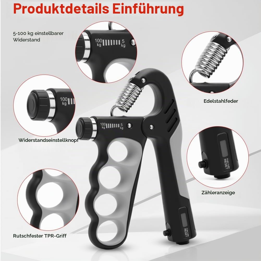 2 Stück Griffkraft Trainer, 5-100kg Handgriff Trainer, Verstellbare Unterarm Trainingsgerät, Finger
