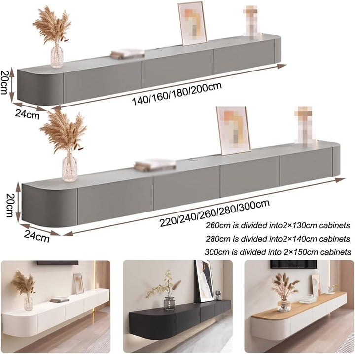weiss TV Hängeboard Schwebend,Fernsehschrank 140cm lang,TV Lowboard mit 2 Schubladen,Keine Montage e