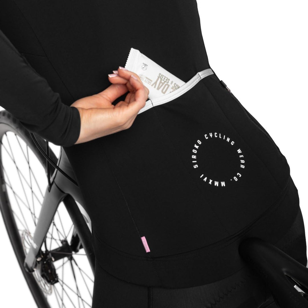 SIROKO M4 Radtrikot Damen Langarm Thermo-Fahrradbekleidung Atmungsaktives Italienisches Gewebe, Schw