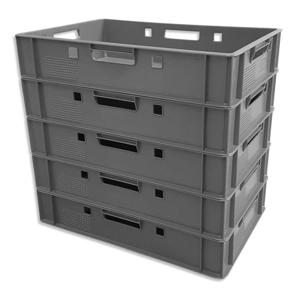 5er Set E1-Kiste Eurobox Metzgerkiste Lagerbox 60x40x12,5 cm stabil für Lebensmittel geeignet (grau)