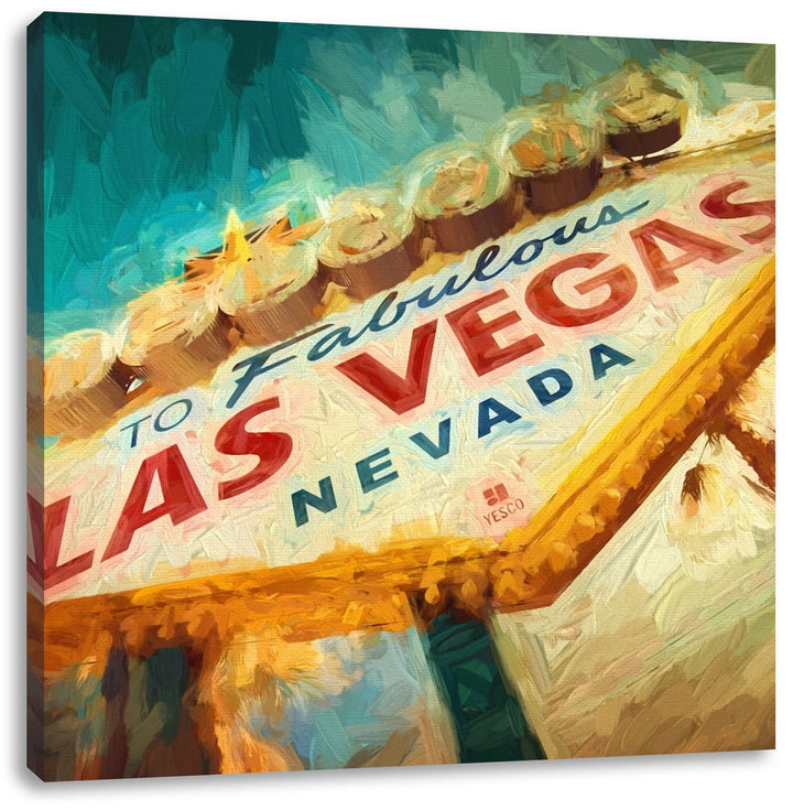 Pixxprint Las Vegas Schild im Retro-Look als Leinwandbild/Grösse: 70x70 cm/Wandbild/Kunstdruck/ferti