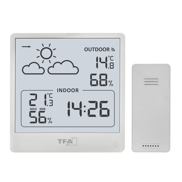 TFA Dostmann Cleo Funk Wetterstation innen und aussen, 35.1176.02, mit Aussensensor, Temperatur und