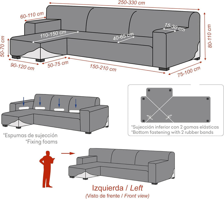 Bezug für Chaiselongue, L-Form, anpassbarer Stoff, kurzer Arm, links, Farbe 06 Grau 06 - Grau Brazo