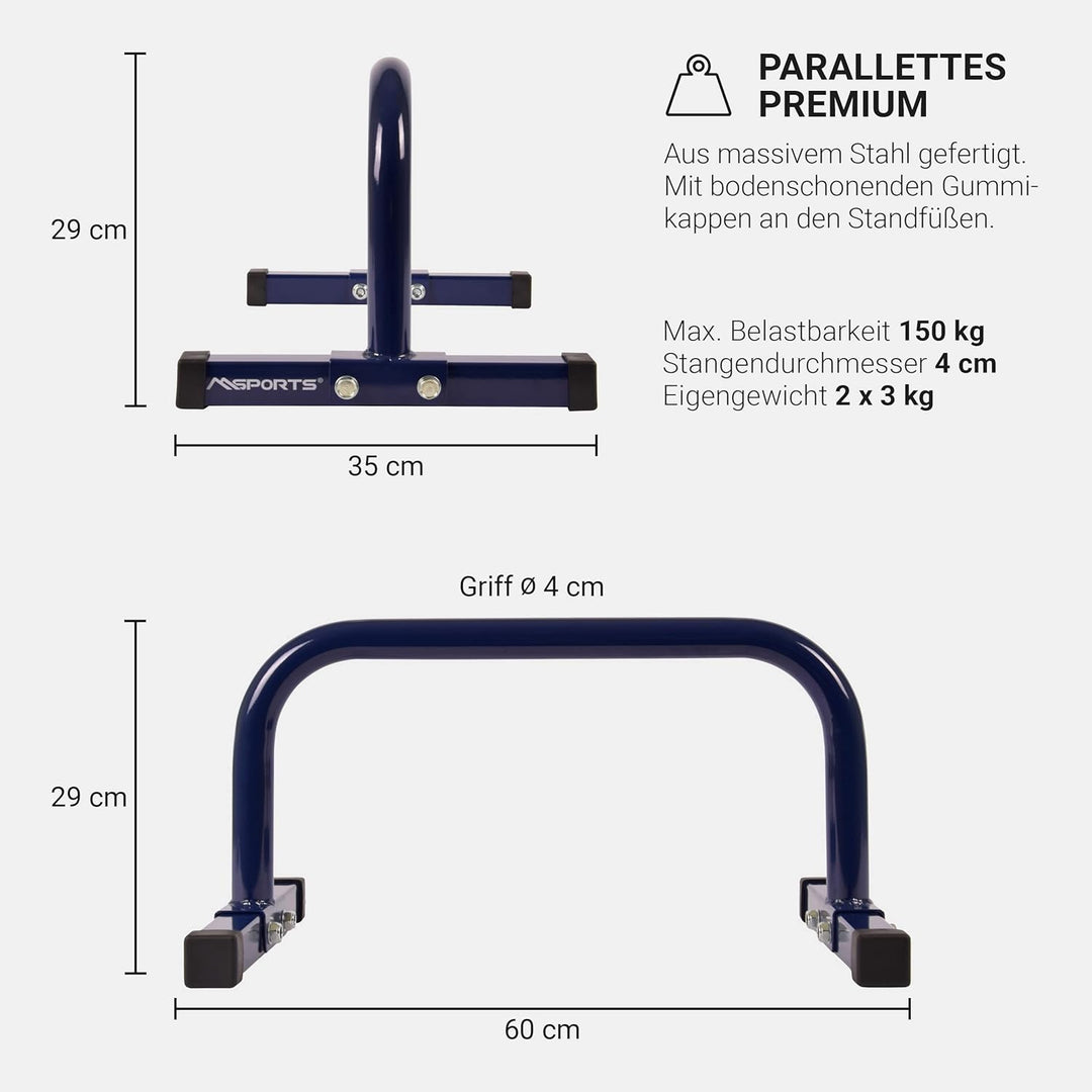 MSPORTS Low Fitness Parallettes Minibarren Professional LxBxH: 60x35x29 cm| Push-Up Bars Liegestützg