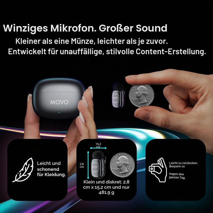 Movo NanoMic Dual Lightning Wireless Mikrofon für iPhone 14 und darunter - Lavalier-Mikrofon für iPh