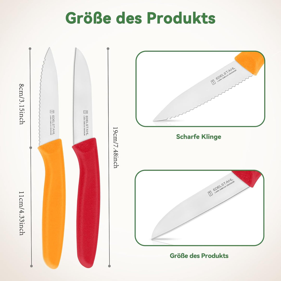 Classic Gemüsemesser-Set, 6-teilig, Obstmesser, Schälmesser mit Wellenschliff, Tomatenmesser, Scharf