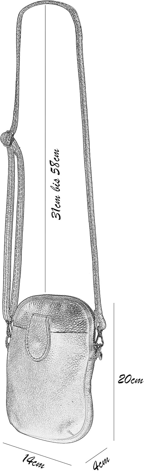 SH Leder Damen Umhängetasche Handytasche Multifunktion Geldbörse Beutel aus Echtleder Verstellbar Sc