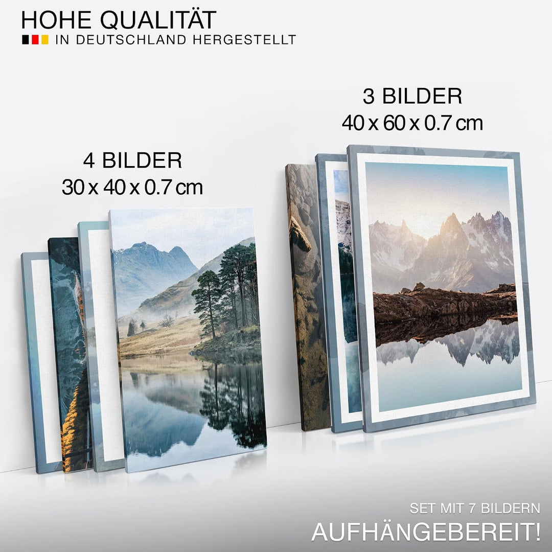 Novart Wandbilder Berge und See - KOMPLETT AUFHÄNGFERTIG - Natur Wohnzimmer Schlafzimmer Flur - 7 Mo