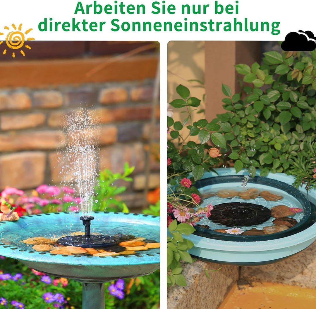 AISITIN Springbrunnen für Aussen, Solar Springbrunnen für Draussen mit 6 Verschiedene Fontänenstile,