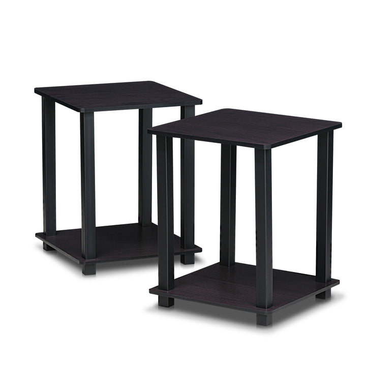 Furinno Simplistic Sofatisch, Couchtisch, Beistelltisch, mit 2 Ebenen, 2-er Set, Dunkle Walnuss, 39.