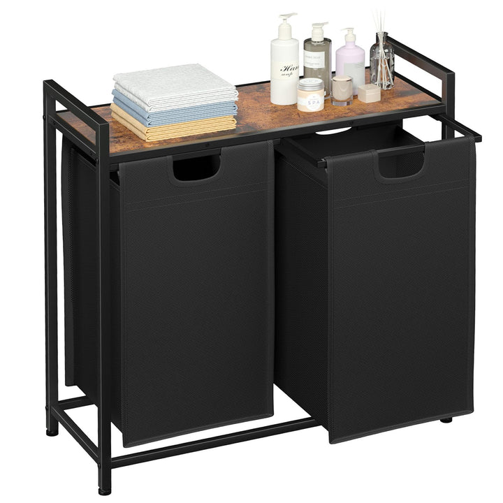 AMHANCIBLE Wäschekorb 2 Fächer, Wäschesammler mit Ablage, Wäschebox, Wäschesack aus Oxford-Gewebe au