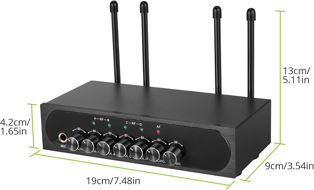 LiNKFOR 4 x UHF Mikrofon drahtloses UHF 4 Kanal Mikrofonsystem mit 4 drahtlosen Handmikrofonen, 50 *