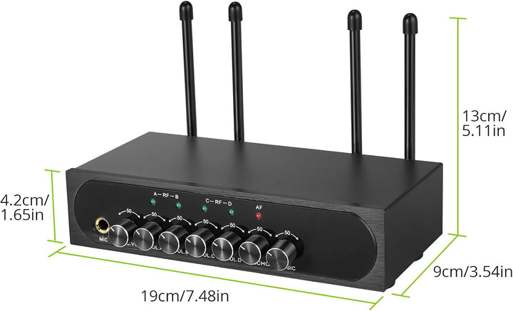 LiNKFOR 4 x UHF Mikrofon drahtloses UHF 4 Kanal Mikrofonsystem mit 4 drahtlosen Handmikrofonen, 50 *
